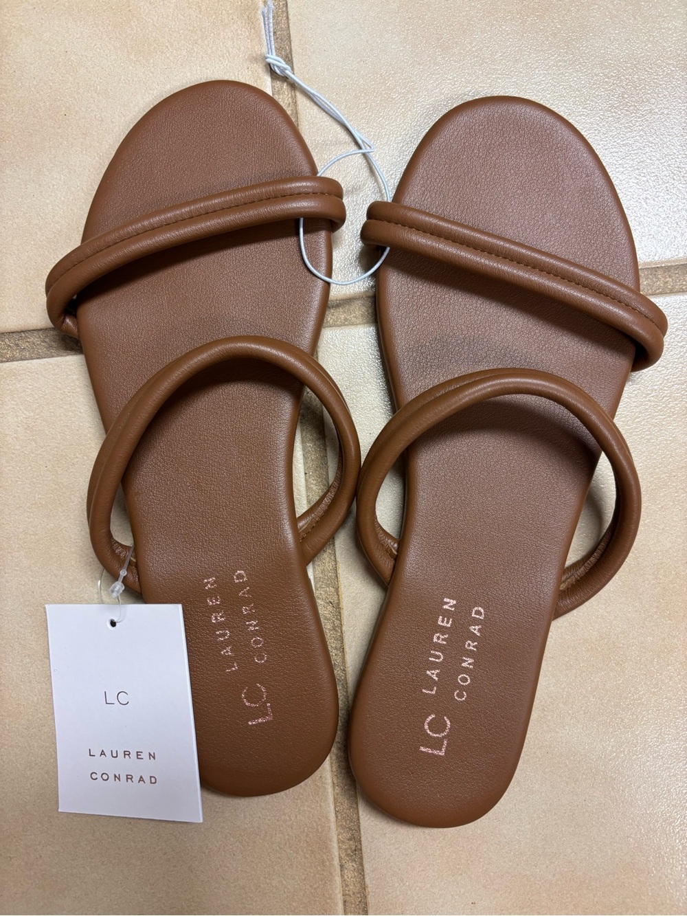 LC Lauren Conrad Brown Double-Strap Slide Sandals